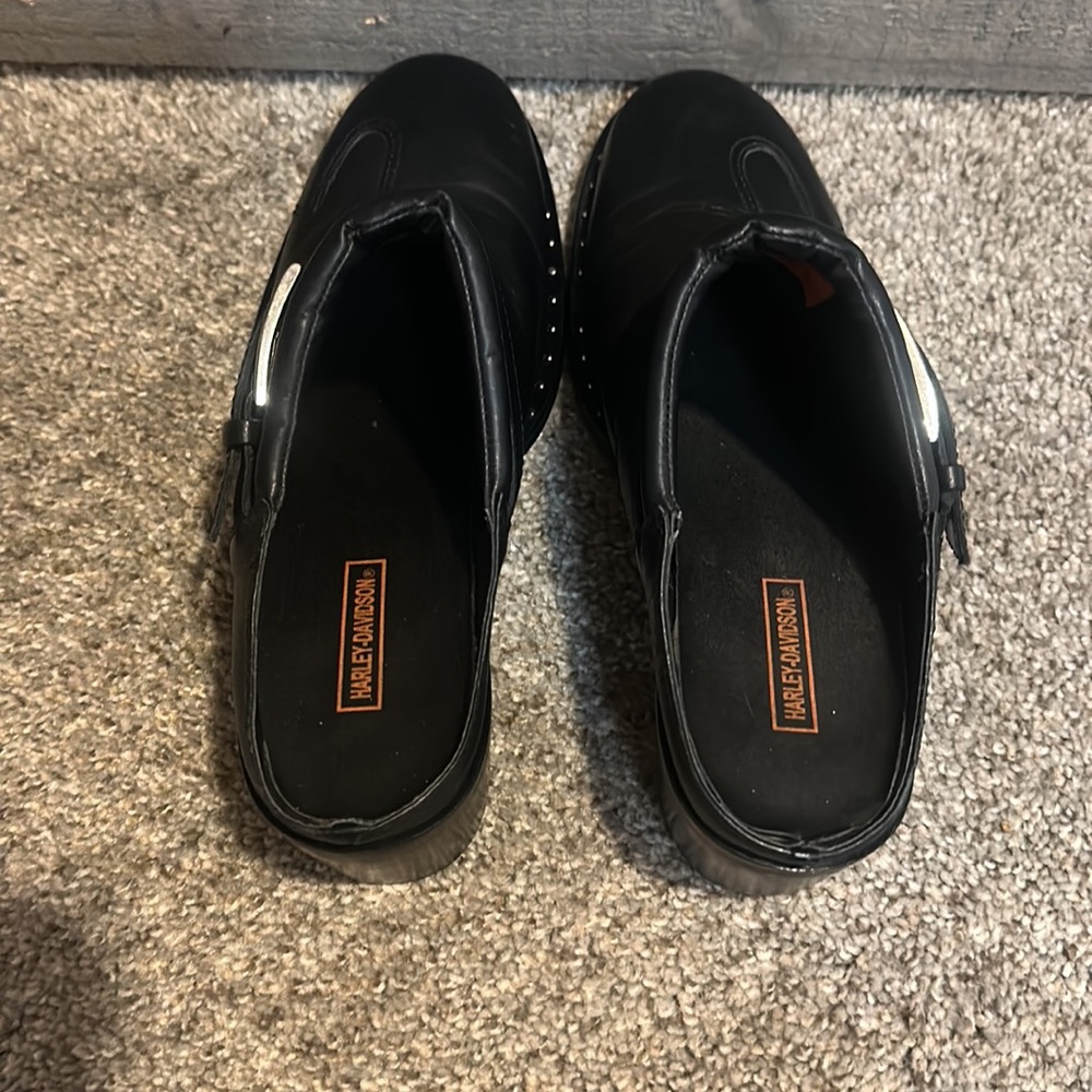 🔥 Harley-Davidson Flame Black Leather Buckle Clog Mules - Picture 5 of 9